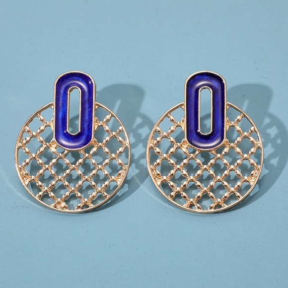 GlitzBlitz Boutique Jewelry - 2/$20!  Gold Lattice Stud Earrings w/Blue Enamel